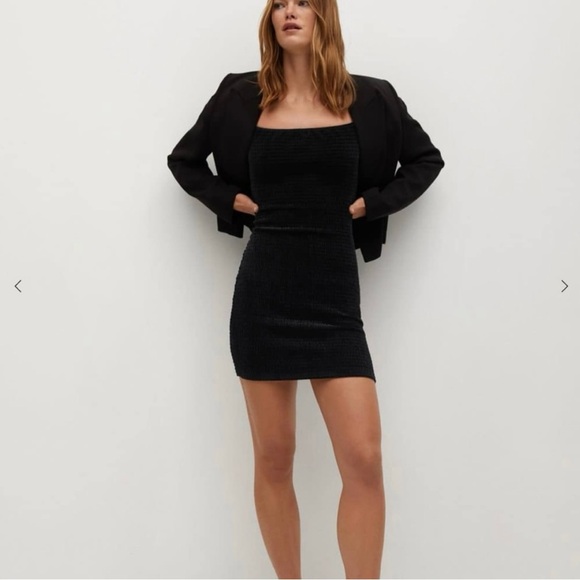 Mango Black Velvet Puff Sleeve Elastic Mini Dress Size 4 - Picture 4 of 12